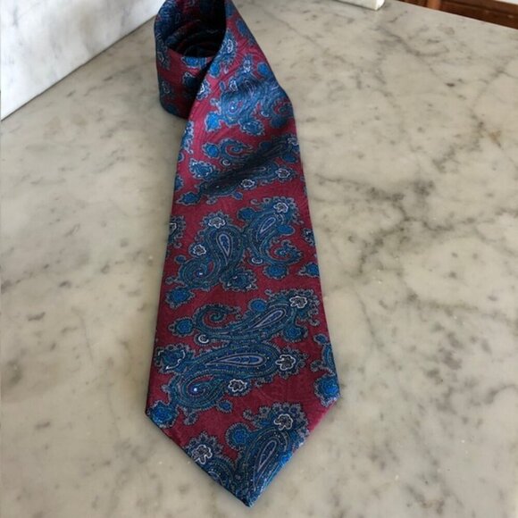 CHRISTIAN DIOR Monsieur Paisley Red Blue Tie Vintage - Picture 1 of 15